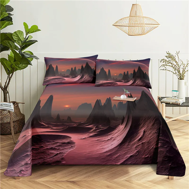 Beautiful Night Scene Bedding Sheet Home Digital Printing Polyester Bed Flat With Pillowcase Print | Дом и сад