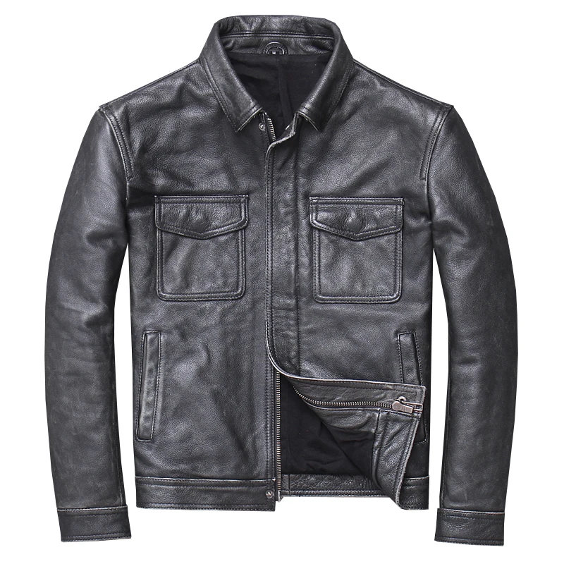 

Genuine Men's 2020 Leather New Large Size Vintage Classic Motorcycle Biker Coat Spring Autumn Male Soft Cowhide Jacket