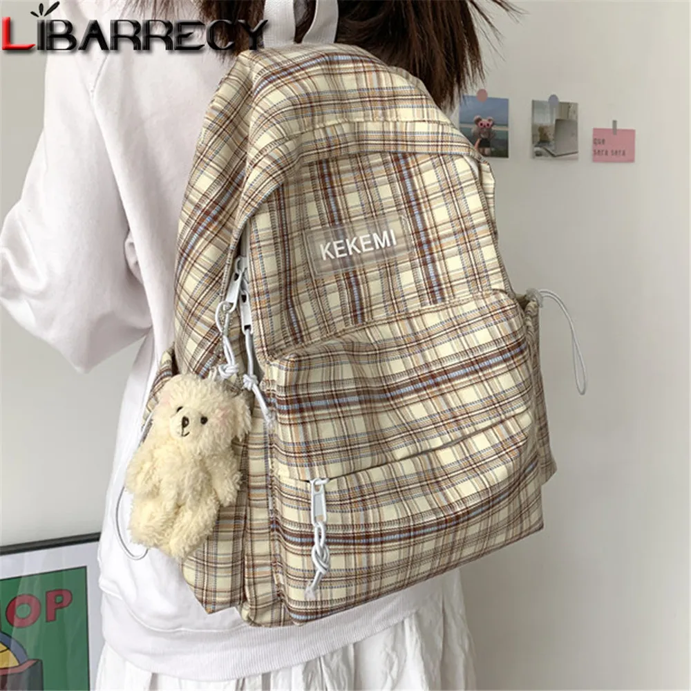 

Fashion Plaid Pattern Designer Ladies Backpack High Quality Canvas Youth Student Backpack Casual Women's School Bags Bolso Mujer
