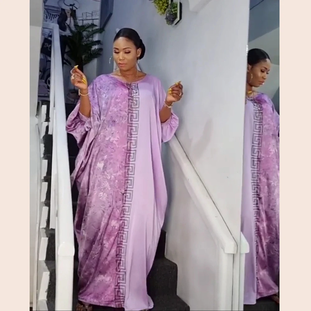 

Женское платье макси с круглым вырезом, фиолетовое свободное платье в африканском стиле с рукавами «летучая мышь» и стразами, модель 2021 год...