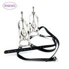 БДСМ-Сдержанность Фетиш Секс-игрушки кожаный бондаж женский из нержавеющей стали Регулируемые пытки игры зажимы металлический ниппель клипсы для груди