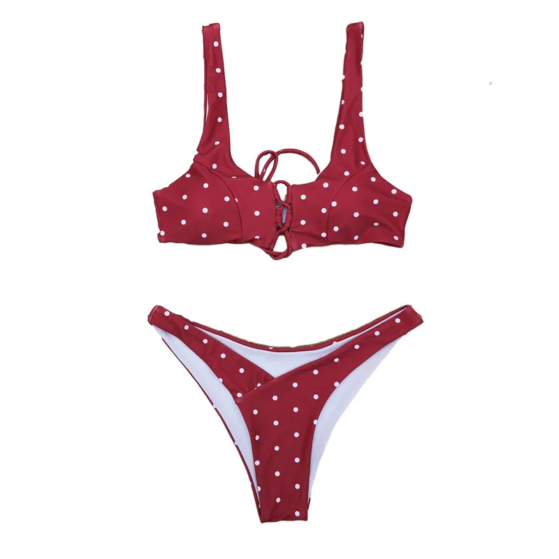 

2021 Sexy Polka Dot Bikini Swimwear Women Swimsuit Bandage Hollow Out Bikini Set Brazilian Bathing Suit Beachwear Swimming Suit