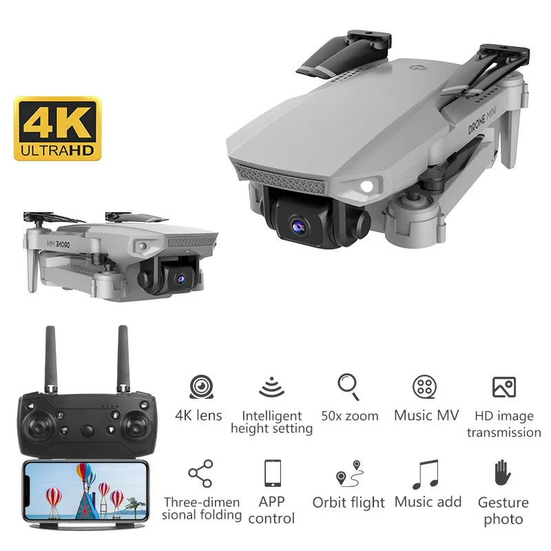 Мини Квадрокоптер E88 с широкоугольной камерой 4k фиксированной высотой и жестами
