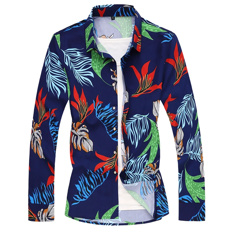 

2021 Large size 5XL 6XL 7XL Spring and autumn men's long sleeve shirts Fashion Floral Beach Hawaiian Shirt Men Brand clothing