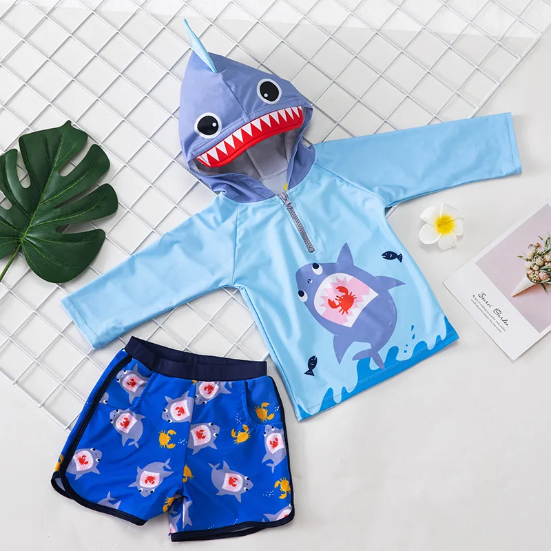 

Long Sleeve Swimsuit Kids UPF50 Shark Print Children's Bathing Suit Two Piece Baby Swimwear Infant Toddler Boys Beach Clothes