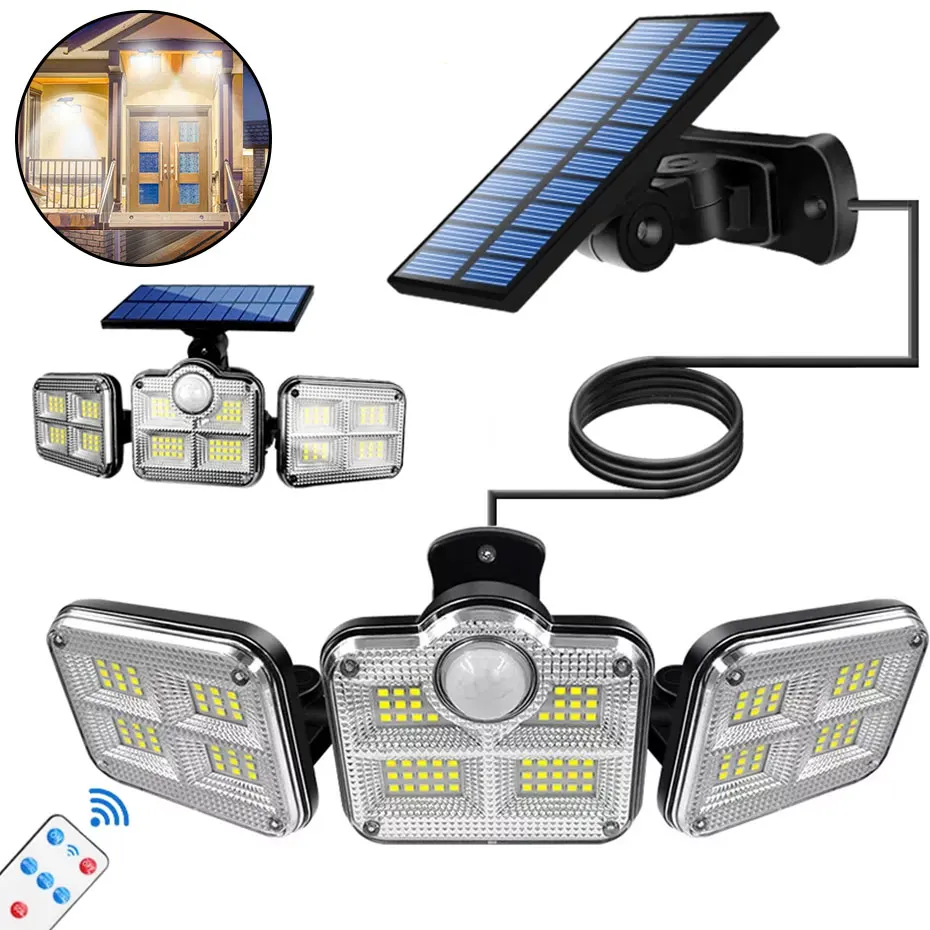 

Уличный настенный светильник на солнечной батарее, светодиодная лампа с пассивным ИК датчиком движения, регулируемая головка, водонепрони...