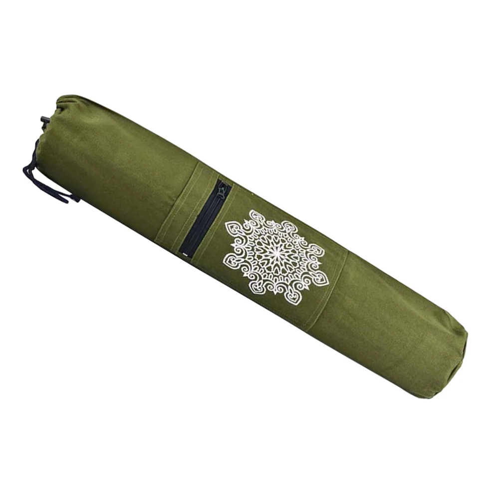 

Flower Printed Canvas Yoga Mat Bag with Zipper Fashion Single Shoulder Bag Durable Sports Bag for Gym Sports (Green)
