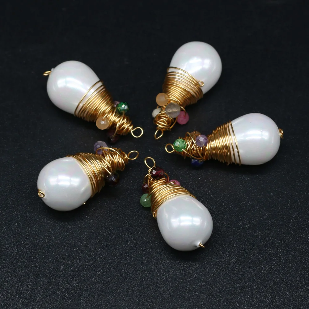 

Natural Bead Pendant Gemstone Decoration Winding Copper Wire For DIY Necklace Simple Cute Small Ladies Jewelry 12x25mm