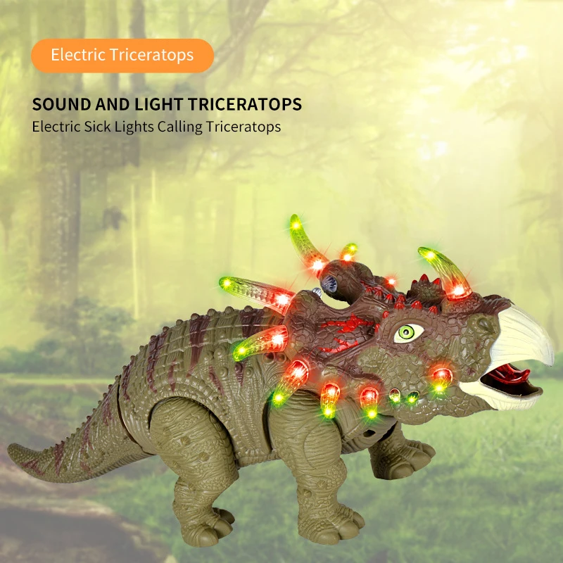 

Simulation Kids Electric Walking Dinosaur Toys Model Simulation Walking Triceratops Dinosaur Lights Sounds Animals Finger Toy