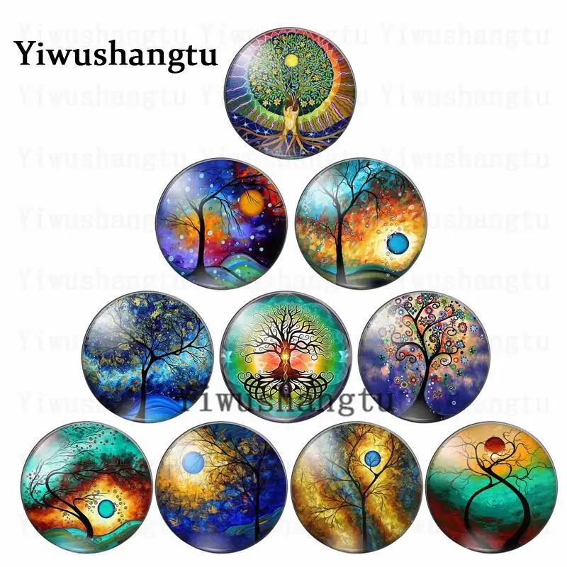 

New wishing tree oil colourful tree pattern 12mm/20mm/25mm/30mm Round photo glass cabochon demo flat back Making findings