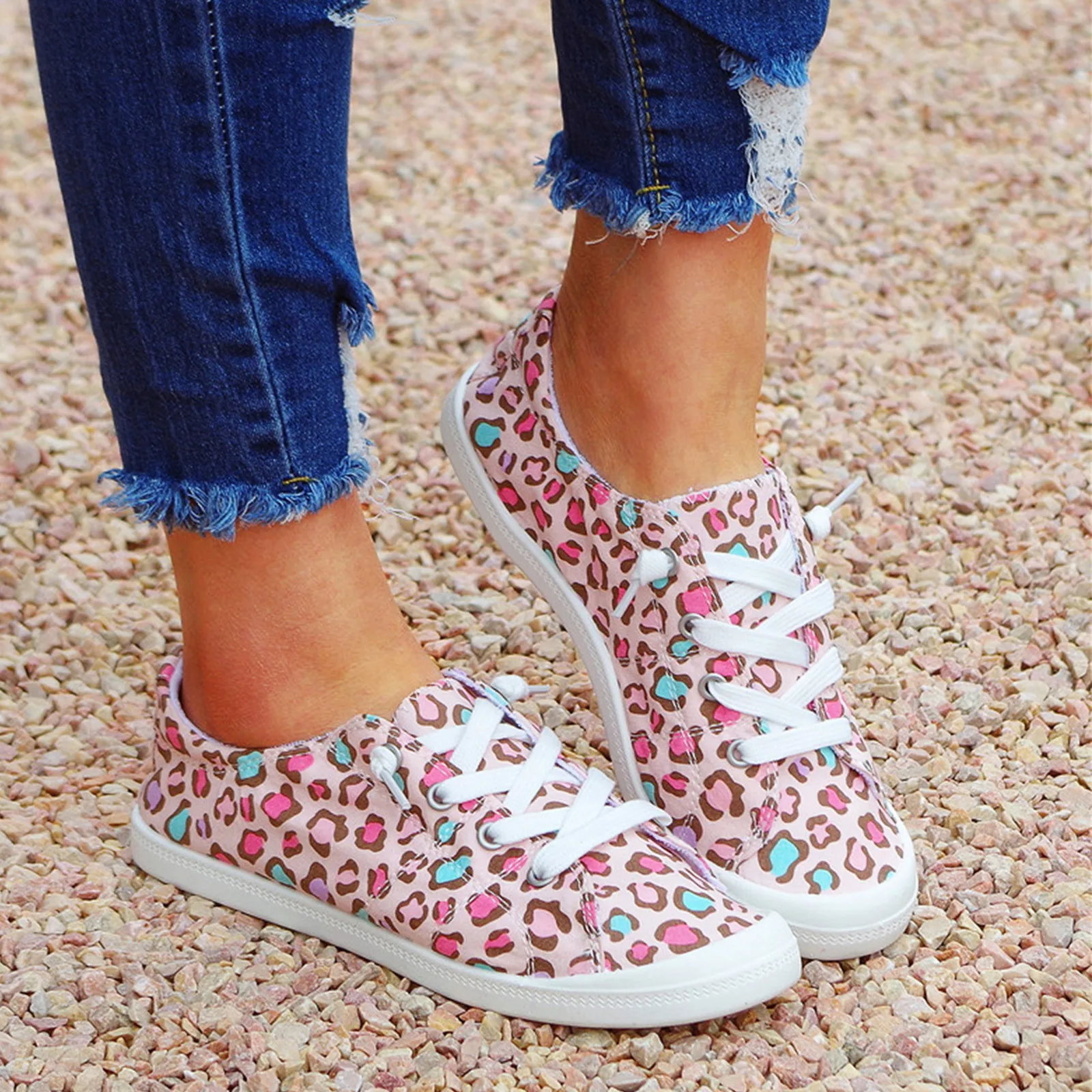 Женские парусиновые туфли Леопардовый принт Вулканизированная подошва женские