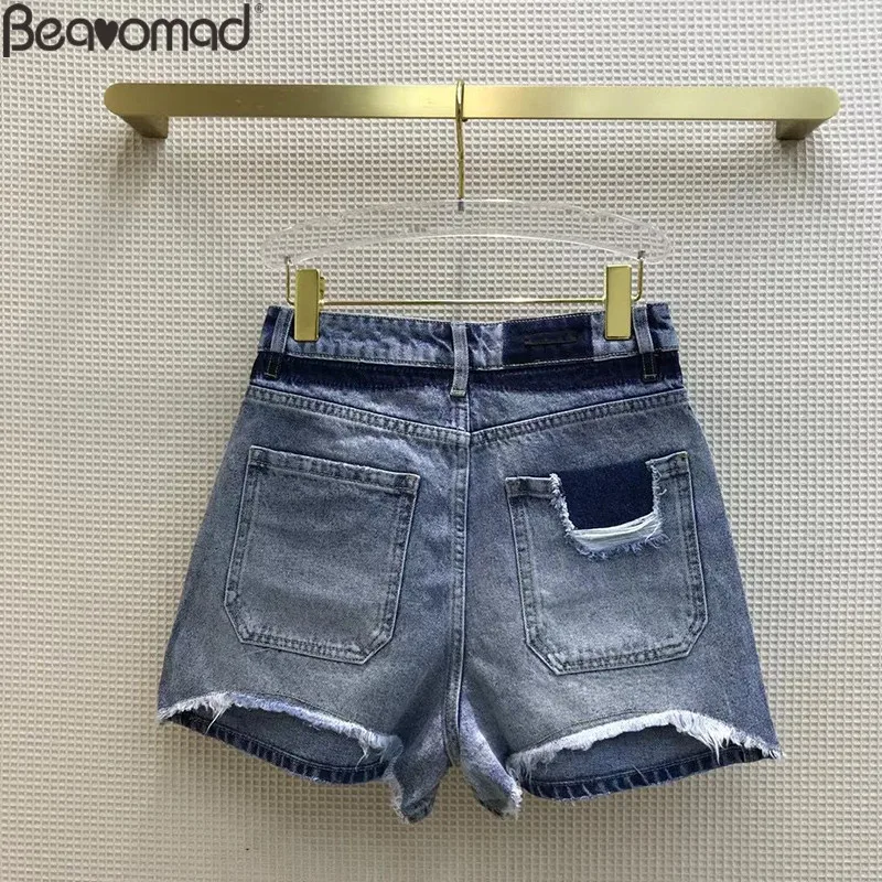 Beanomad 2021 Summer Woman Fashion Blue Casual Pockets Summer Female Casual Vacation Denim Shorts