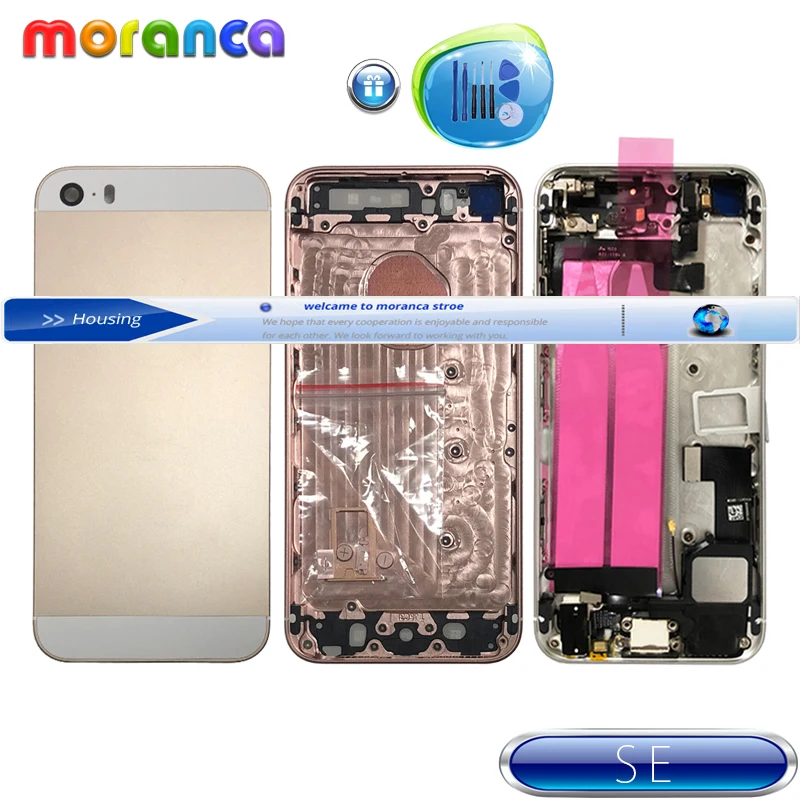 

AAA for Iphone SE 5se Back Middle Frame Chassis Full Housing Assembly Battery Cover Door Rear with Flex Cable Free IMEI + Tools