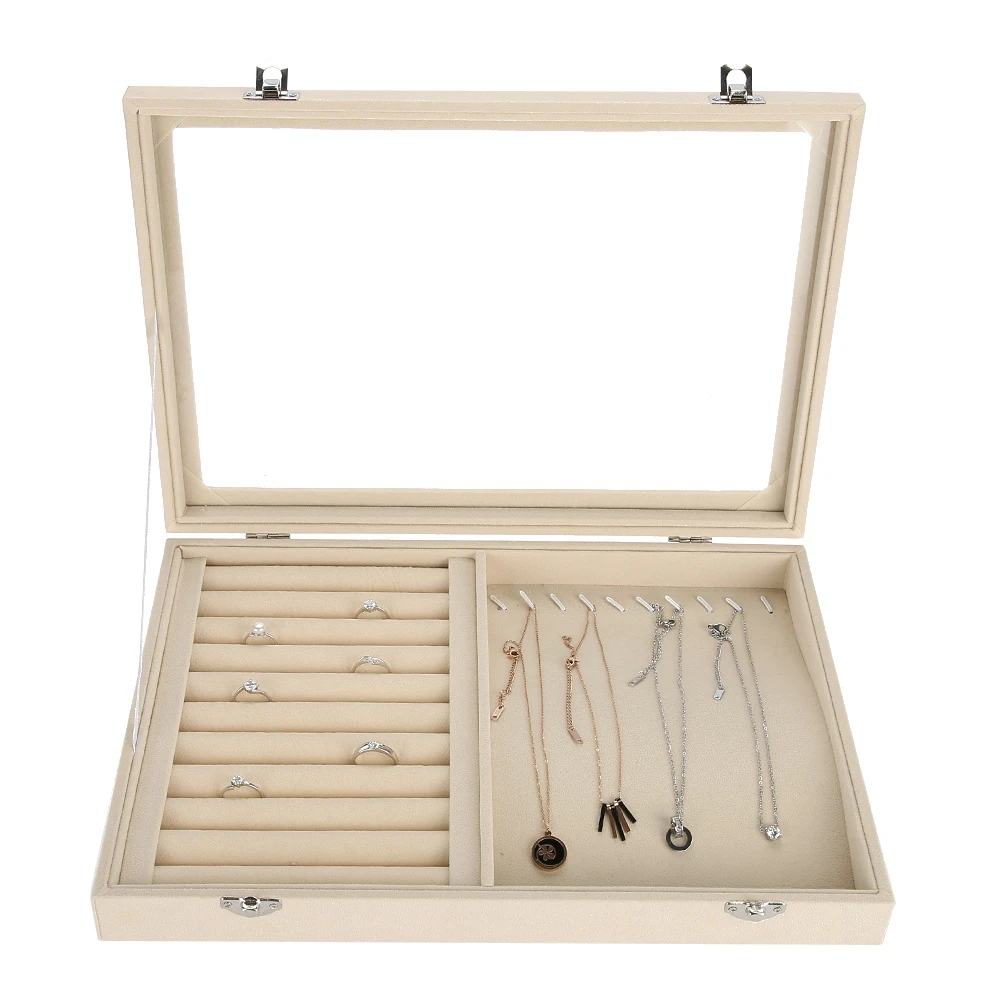 Шкатулка для ювелирных изделий фланелевый Органайзер бежевого цвета украшений