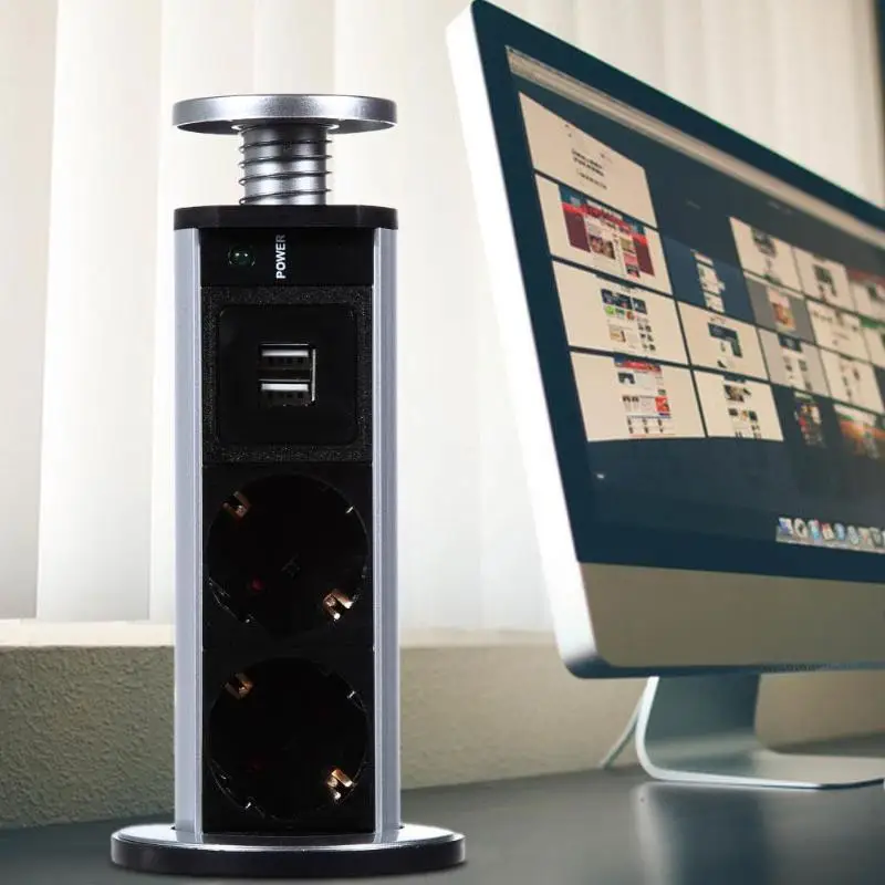 Выдвижная электрическая розетка с 3 розетками 2 USB кухонная настольная |