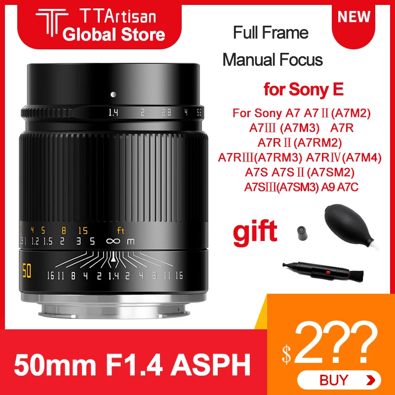 Объектив камеры TTArtisan 50 мм F1.4 ASPH полнокадровый для крепления Sony E объектив MF A7R Ⅲ Ⅳ