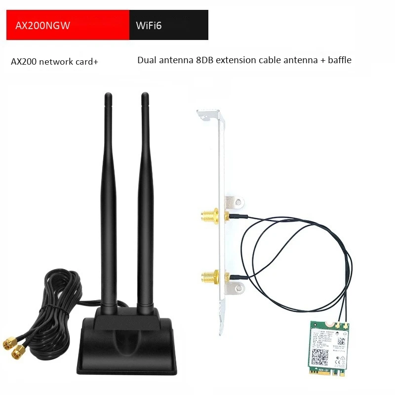 

WiFi Card AX200NGW with 6DB SMA Antenna 3000Mbps WiFi 6 M.2 NGFF Bluetooth 5.1 2.4G/5G Network Card with Bezel