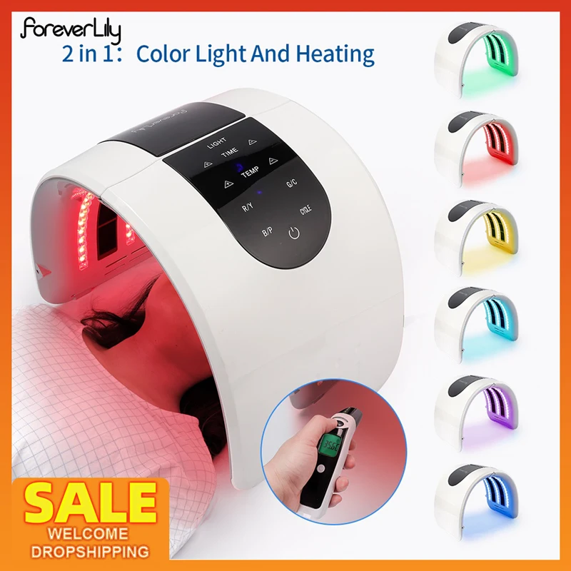 Foreverlily LED Phototherapy Beauty Equipment 7 Colors LED Photon Heating Therapy Facial Mask Skin Firm Spot Acne Remove Device