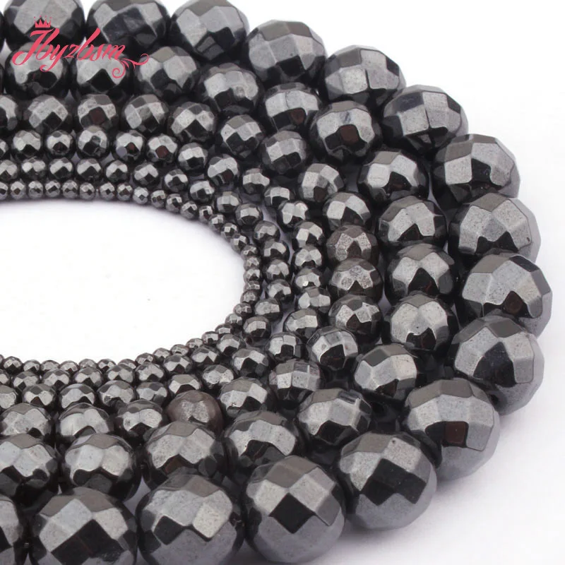 

Faceted Hematite Beads Black Round Faceted Stone Spacer Beads 4.6.8.10mm for DIY Women Men Jewelry Making Necklace Bracelet 15"