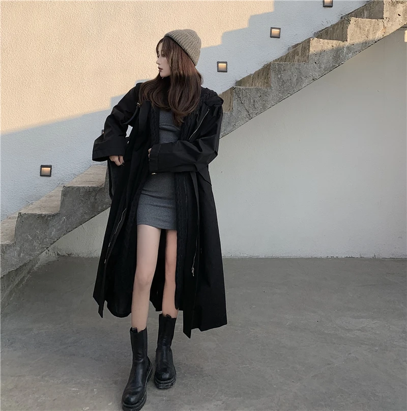 

New collection ladies Long sleeve Hooded women"s coats and jackets plus size female trench A426