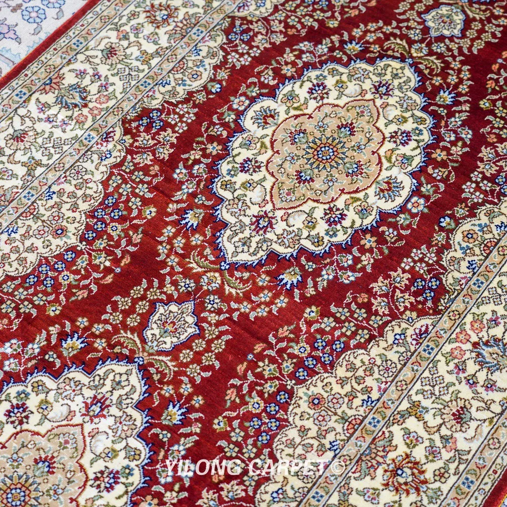Yilong 2 5 &quotx 10&quot Персидский Шелковый ковровая дорожка красное медальон изысканная