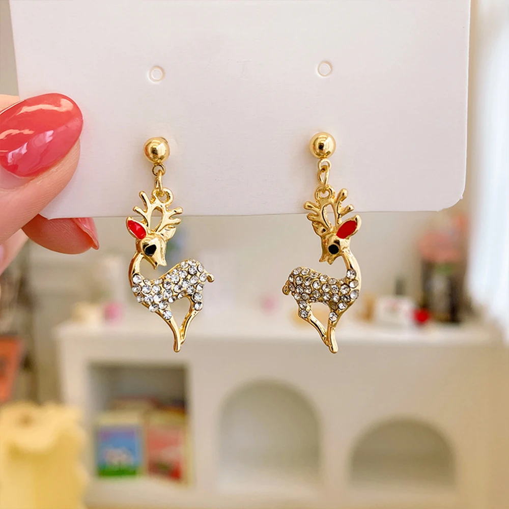 

Dckazz New Christmas Elk Gold Drop Earrings Temperament Women Luxury Shiny Zircon Crystal Earring Xmas Festival Trendy Jewelry