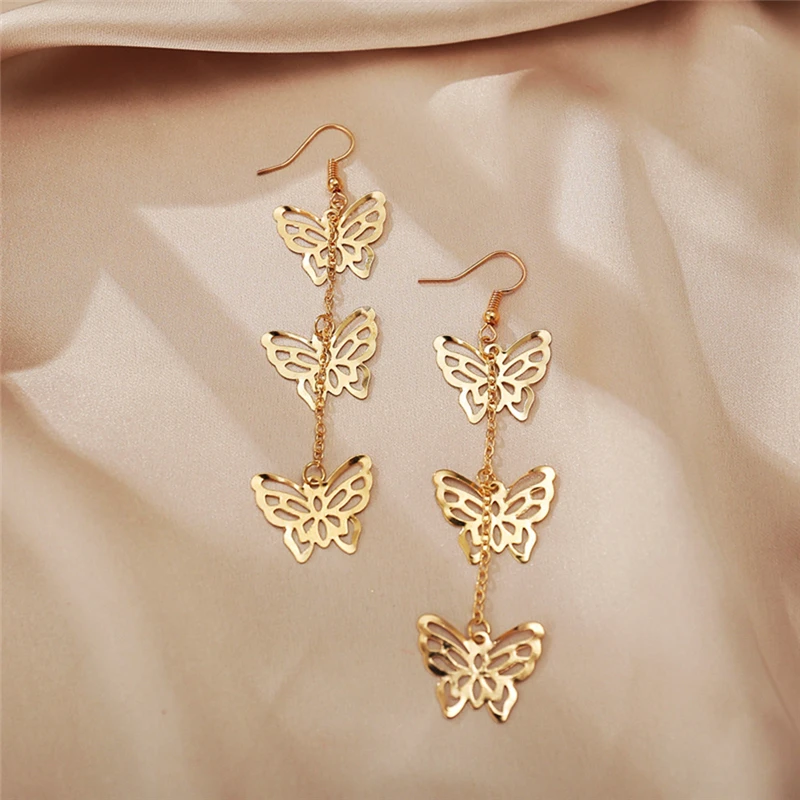 

New Hollow Butterfly Pendant Earrings Creative Retro Simple Metal Ear Jewelry