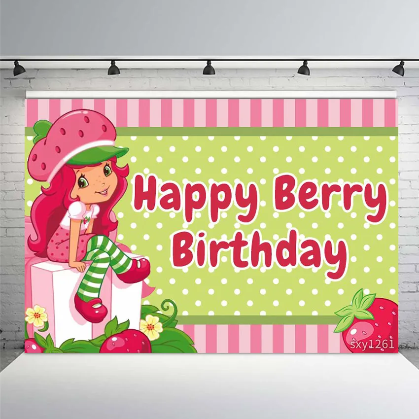 Photo Background Happy Berry Birthday Girl Strawberry Shortcake Photography Backdrop Photo Booth Photozone Studio Banner
