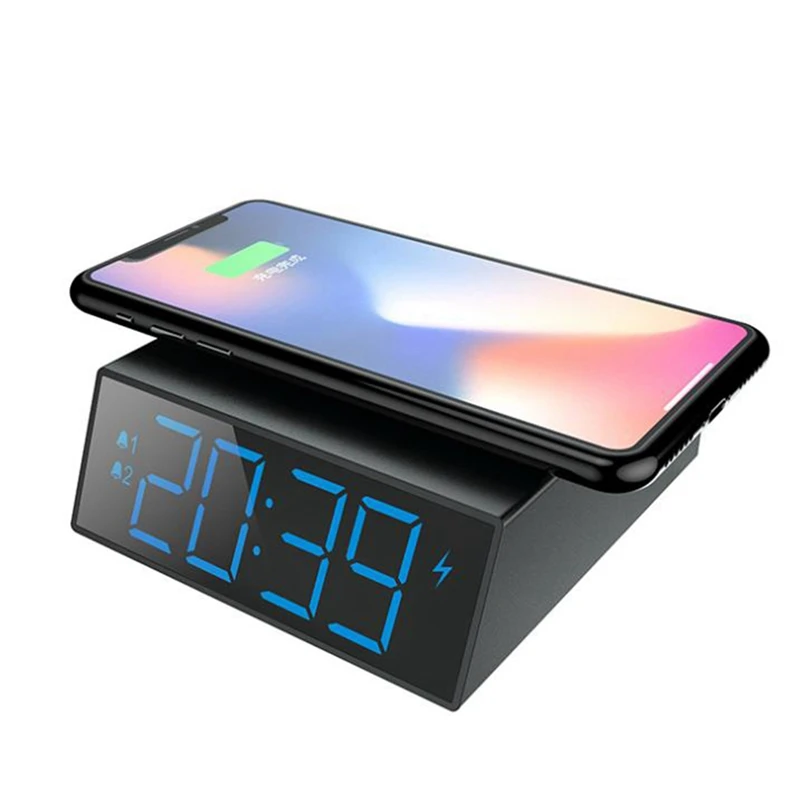 

Digital Alarm Clock with Wireless Charger - Clear LED Display Snooze for Bedroom Office Travel, for iPhone Samsung