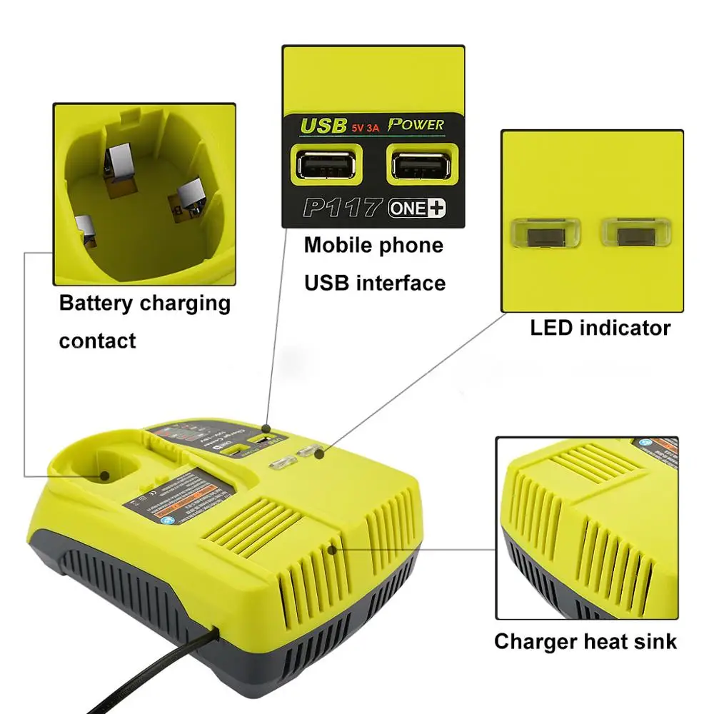 P117 3A Li-Ion Ni-MH Ni-Cd Универсальный Перезаряжаемый Аккумулятор Charger для Ryobi 12-18V Battery P100
