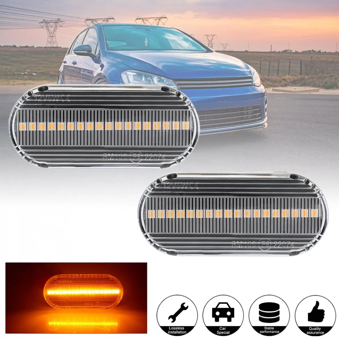 

2PCS Side Marker Light Dynamic LED Turn Signal Flashing Indicator Blinker for Volkswagen VW Bora Golf 3 4 Passat 3BG Polo SB6