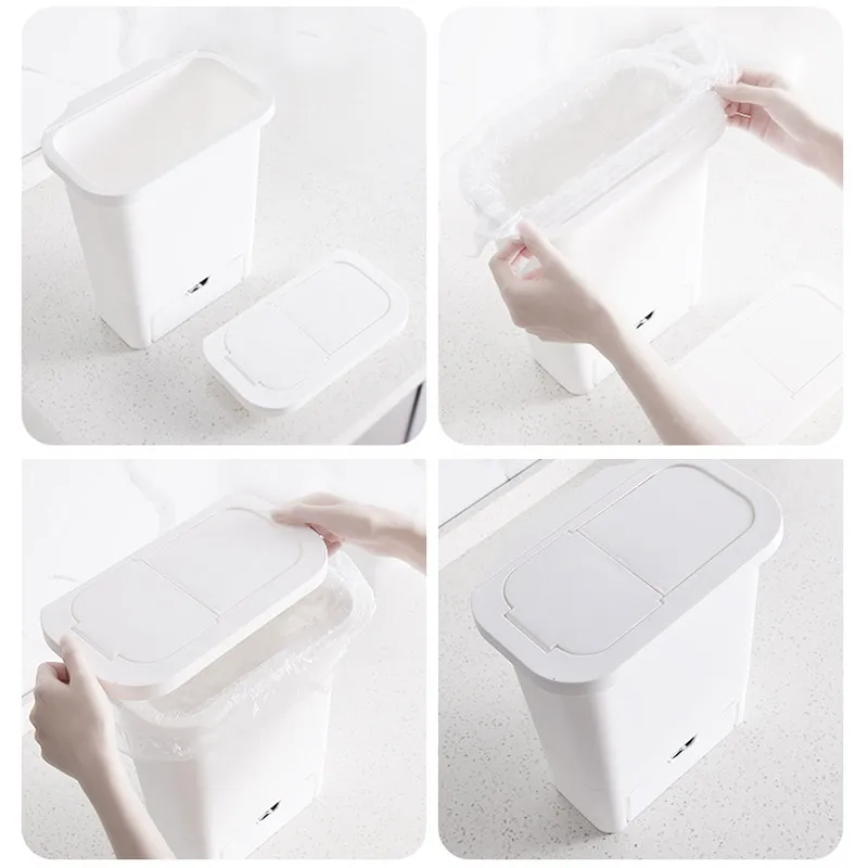 

Cabinet Mounted Trash Can Wall-mounted Kitchen Garbage Bin Dustbin with Lid LKS99