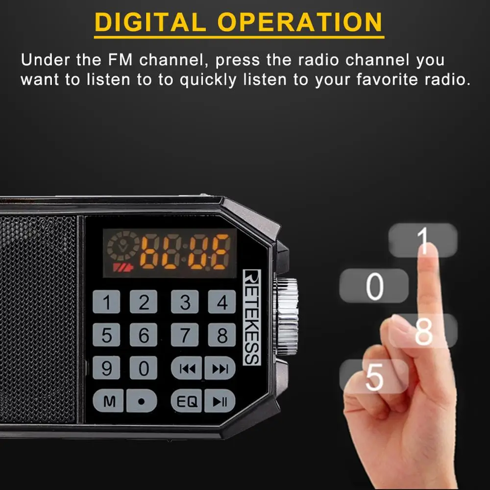 

Retekess TR610 Bluetooth FM radio with headphone jack supports T-flash (TF) card to read music from U disk supports Recording