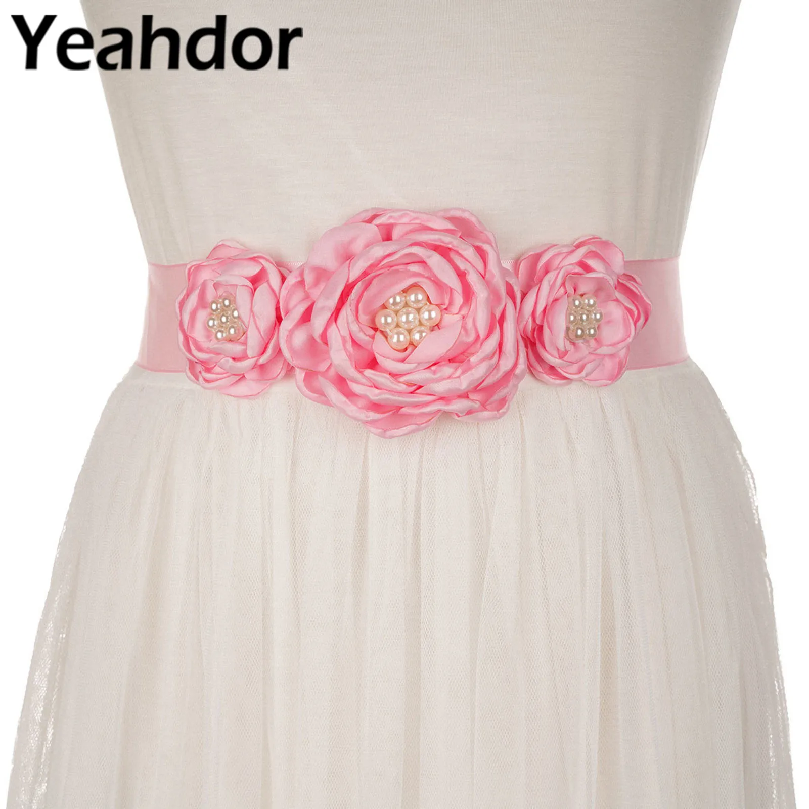 

Wedding Belts Sweet Elegant 3D Flowers Belt Faux Pearls Sash Belt For Women Dress Decoration Accessories Bridesmaid Bridal Sash