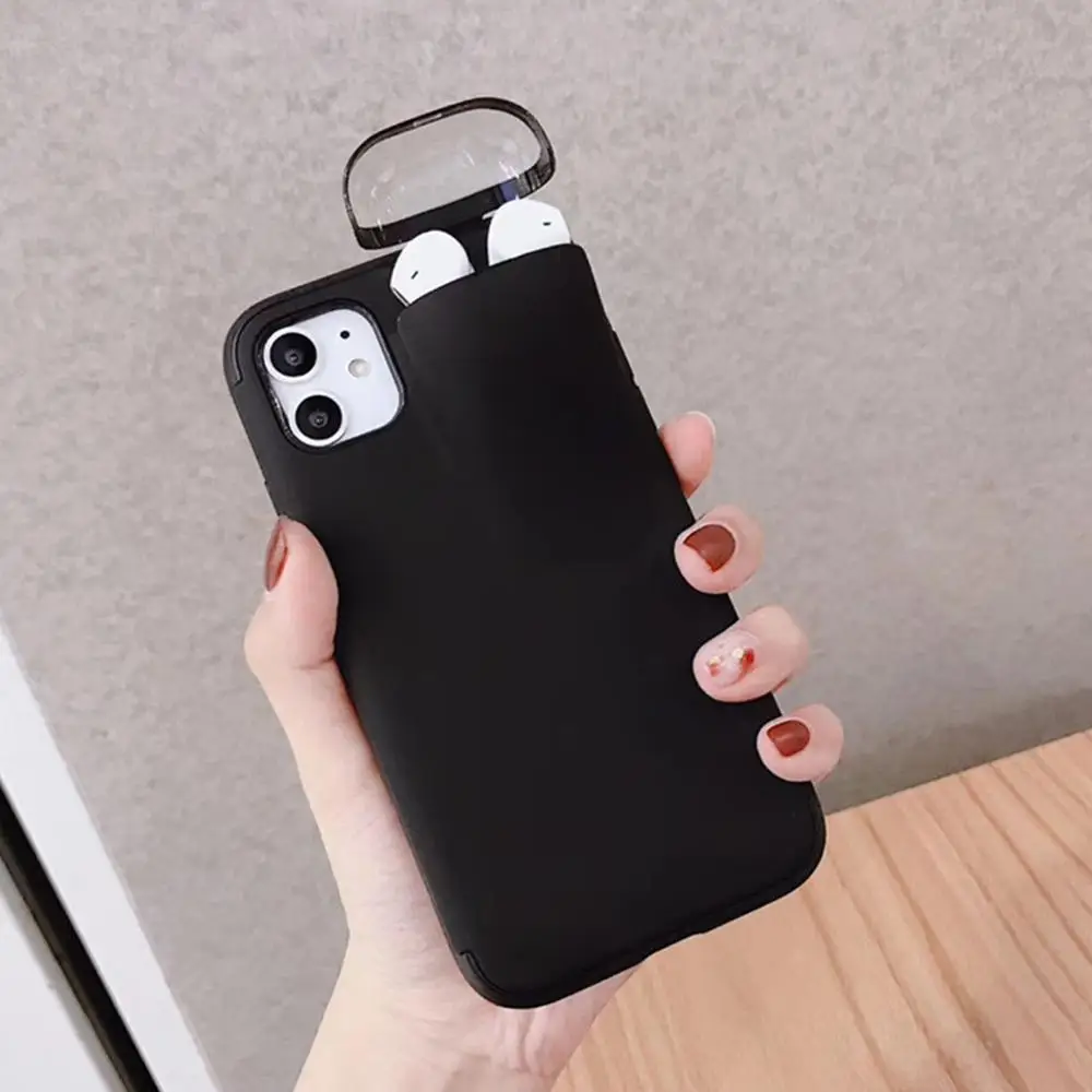 2 в 1 чехол для телефона Airpods iPhone 11 Pro Max Xs XR 8 7 Plus силиконовый держатель AirPods крышка