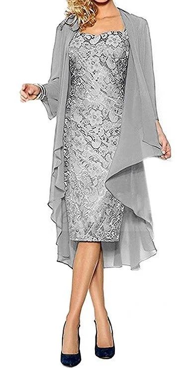 Blue Long Sleeves Mother of the Bride Groom Dresses with Jacket Lace Sweetheart Knee Length Formal Evening Gowns 2021 New Noiva | Свадьбы и