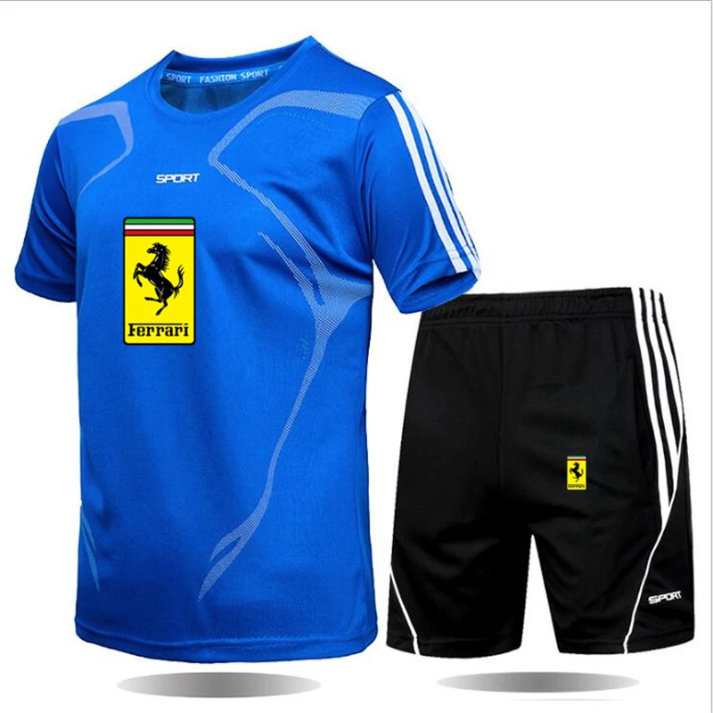

2021 New Breathable Leisure Men's Sports Suit Summer Fitness Climbing Printed Short Sleeve T-shirt Quick Drying Shorts Suit Men