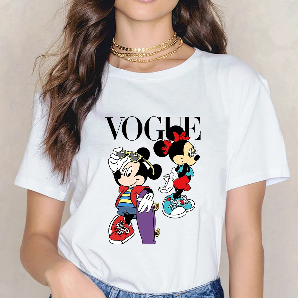 

New Women's Cartoon Graphic Fashion T-Shirt Minnie Mickey Mouse Kawaii Tshirts Female Printed Casual T Shirt Casual Tops T-shirt