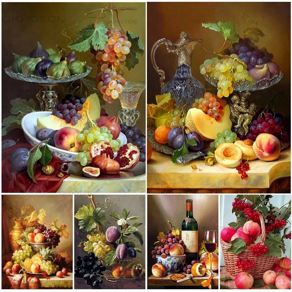 

Full Square Diamond Painting Fruit Diy Diamond Embroidery Kitchen Table Grape Peach Mosaic Picture of Rhinestones Decor Gift