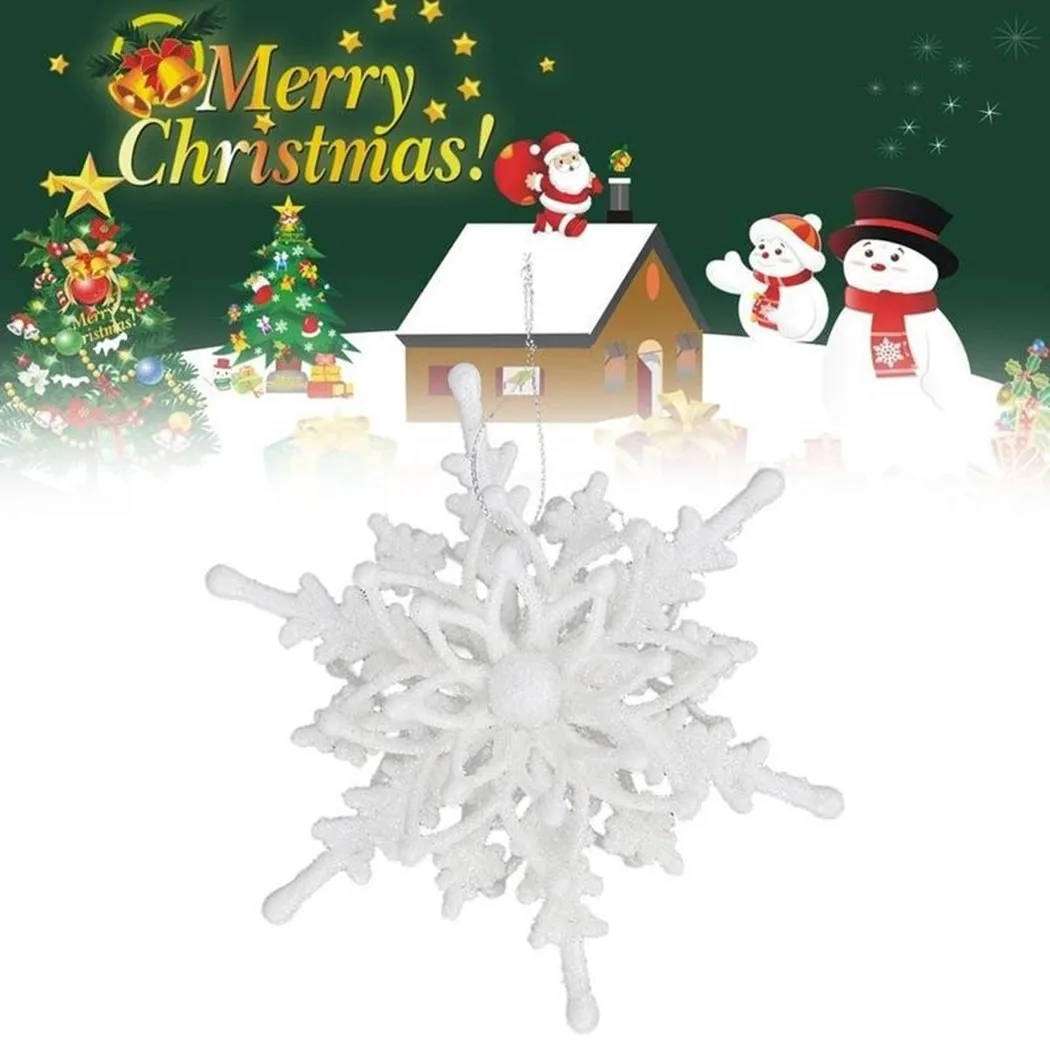 

1pc Snowflake Pendant 12cm Big Christmas Ice White 3D Snowflake Plastic Glitter Xmas Hanging Pendants Tree Ornaments Decorations