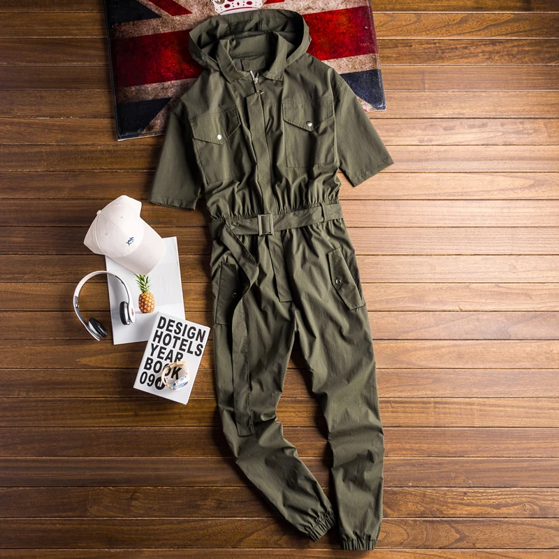 2019 Модные мужские комбинезоны с коротким рукавом мужской комбинезон на молнии