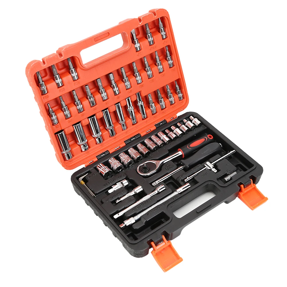 

46/53pcs Socket Ratchet Car Repair Tool Wrench Set Head Ratchet Socket Spanner Screwdriver Professional Metalworking Tool Kit