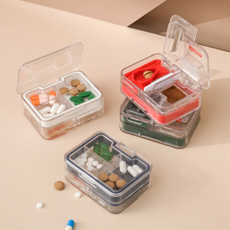 

2pcs 4IN1 Multifunctional Portable Mini Pill Box Compartment Storage Pill Box Medicine Cutting Device Grinding Powder