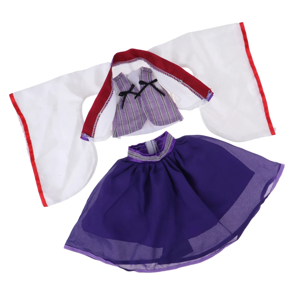 

Lovely Japanese Style Big Sleeve Tops Purple Skirt Vest Costume For 1/3 BJD Fashion Girl Dolls Dress-up Accessories