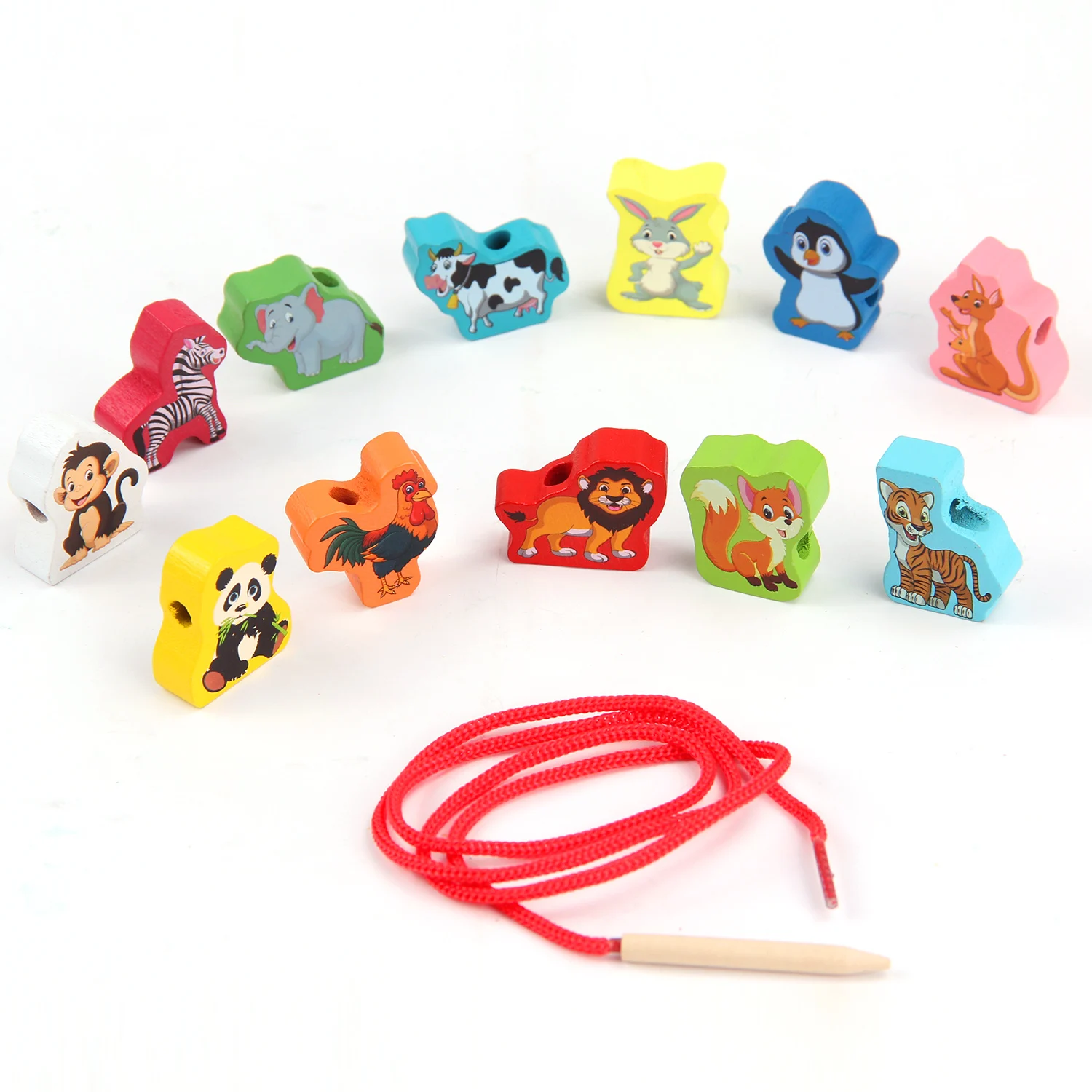 26 шт. бусины на шнуровке забавные деревянные игрушки с резьбой в виде животных