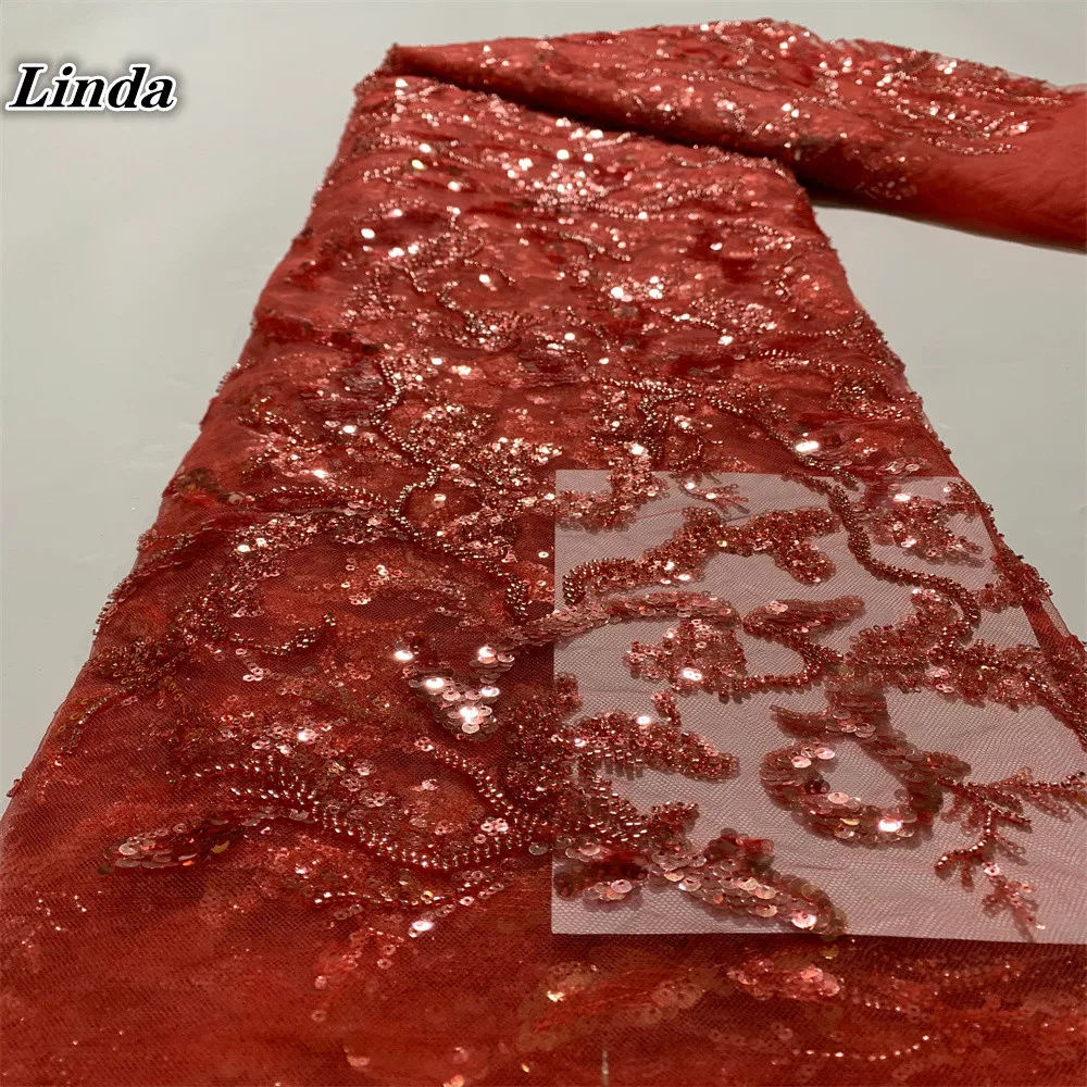 

Red Hot Sale Sequins Lace Fabrics 2021 African Net Lace Fabric High Quality Nigeria French Tulle Mesh Lace Beads For Bridal