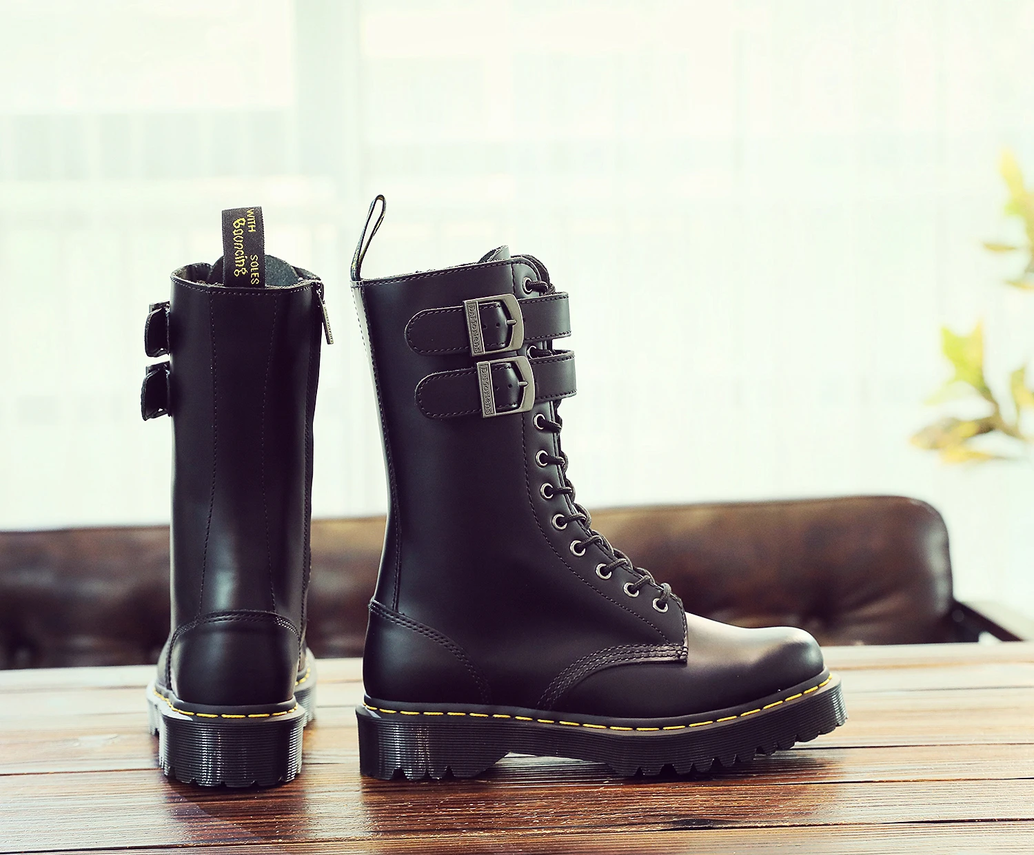 

Genuine Leather ботинки Women Martin Boots Rubber Женские сапоги Platform Lining Lace Up High Boots Woman Casual Botas De Mujer