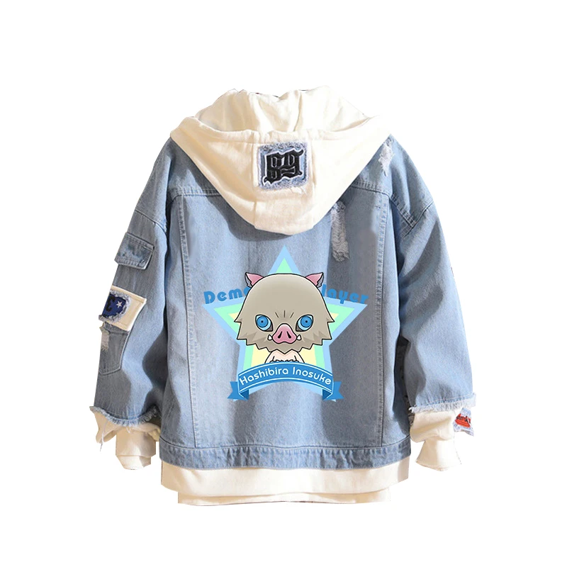 Демисезонная куртка из джинсовой ткани с изображением рассекающего демонов