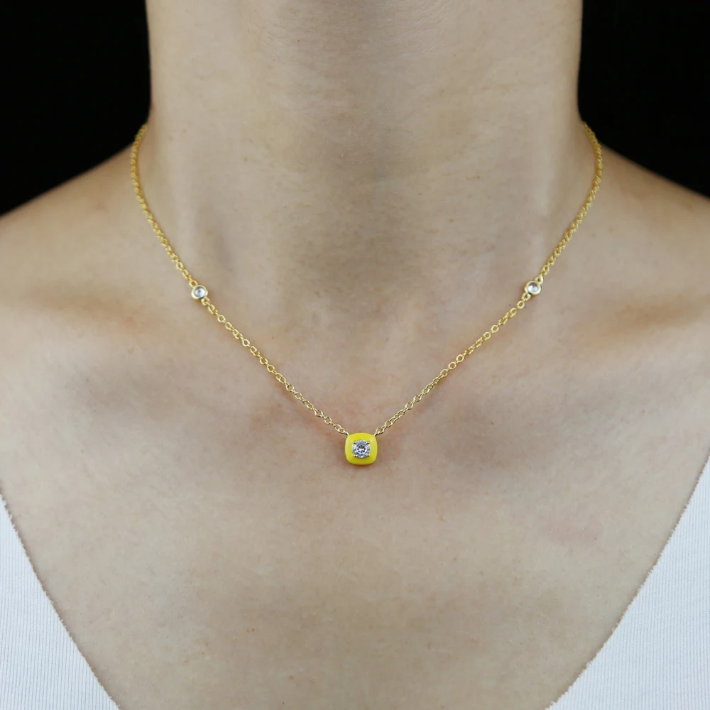 Золотистая Геометрическая круглая рамка CZ неоновая эмаль квадратный