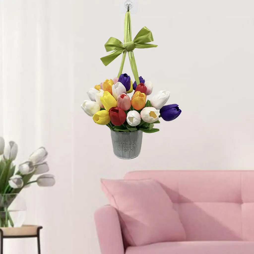 

Цветочный венок-ведро ручной работы, розовая Цветочная искусственная Весенняя гирлянда, венок, домашний декор, витрина магазина